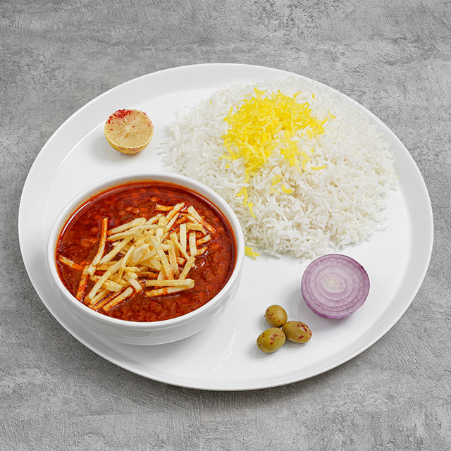 چلو خورشت قیمه سیب زمینی